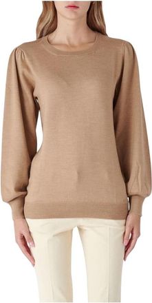 Fay Lange mouw top met ruches - Dames - Ronde hals truien - Bruin - L - Truien & Vesten