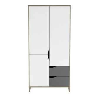 Calicosy Armario 3 puertas 2 cajones con barra 89 cm - Gris y blanco