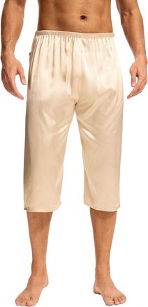 Generic Men Satin Silk Capri Pajama Pant Long Pj Bottoms Silky Loungewear Lounge Sleep Pants with a Pocket Sleepwear Nightwear (Champagne,X-Large)