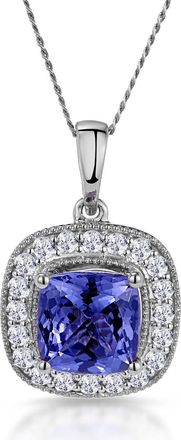 The Diamond Store 1.60ct Tanzanite Asteria Diamond Halo Pendant Necklace in 18KW Gold