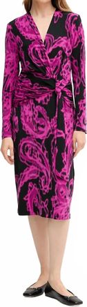 Joseph Ribkoff Paisley Print Faux Wrap Sheath Dress In Black/cosmos
