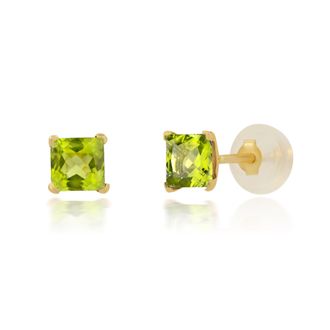 MAX + STONE 14k Yellow Gold Square Princess Cut 4mm Gemstone Stud Earrings