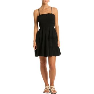 Sea Level Australia Sunset Smocked Tiered Cover-Up Minidress in Black at Nordstrom Rack, Size X-Small