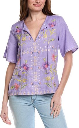 Johnny Was Ruffle Sleeve Field Linen Blouse