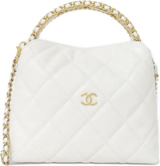 Chanel White Grained Calfskin Chain/Shoulder Wallet (Pre-Owned)