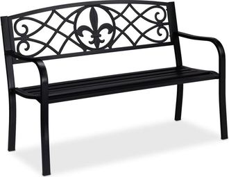 Relaxdays Banco De Jard&iacute;n Relaxdays, Motif Fleur De Lis, 2 Plazas, Acero, Jard&iacute;n Y Terraza, Hxbxt: 86 X 127 X 60 Cm, Negro