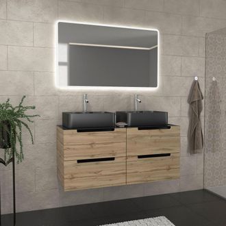 Aurlane Aurlane - Mueble De Ba&ntilde;o 120cm Roble Y Negro, Lavabos Rectangulares Y Espejo Led 120x70 - Omega