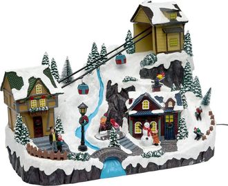 Atmosphera Pueblo Navide&ntilde;o Iluminado Con Telesilla Animado Y Musical, Con 17 Led, Que Funciona Con Corriente De Red - Atmosphera Cr&eacute;ateur DInt&eacute;rieur