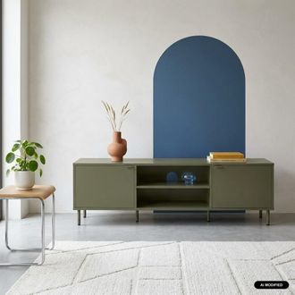 Sweeek Mueble de tv de madera y metal, 160cm, verde kaki