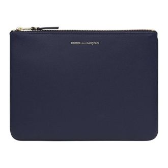 Comme Des Gar&ccedil;ons Clutches, male, Blue, Size: ONE SIZE Navy Leather Pochette with Golden Zip