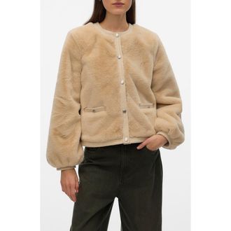 Vero Moda Starlet Faux Fur Jacket in Oatmeal at Nordstrom Rack, Size X-Large