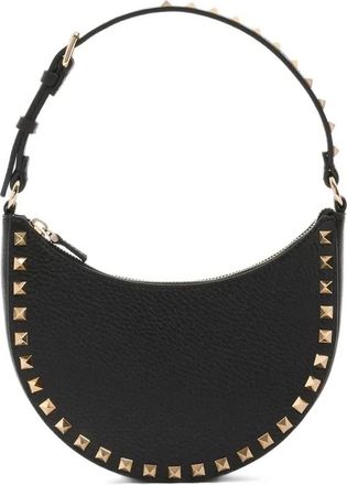 Valentino Garavani Mini Rockstud Hobo Tas - Dames - Schoudertassen - Zwart - ONE Size - Leer - Tassen