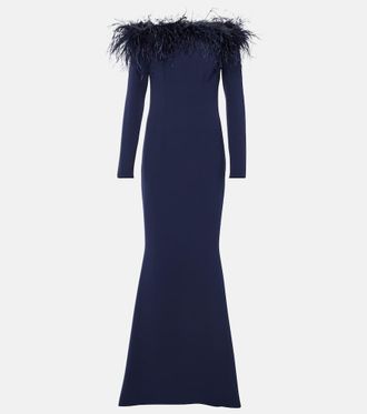 SAFiYAA Starlana feather-trimmed off-shoulder gown