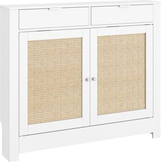 OEM Cubre Radiadores Con Puertas Abatibles Y Rat&aacute;n 2 Compartimentos Dise&ntilde;o Bohemio Para Sal&oacute;n Dormitorio Blanco