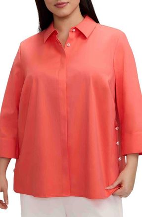 Foxcroft Beatrice Side Button Shirt in Georgia Peach at Nordstrom, Size 2X