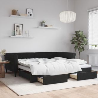 vidaXL Sof&aacute; Cama Nido Con Cajones Terciopelo Negro 100x200 Cm Vidaxl