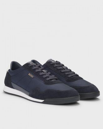 Boss Orange by Hugo Boss Titanium Mens Mixed Material Lace-Up Trainers with Suede Trims - Dark Blue - Size UK 7