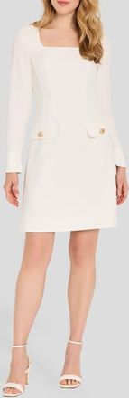 Tahari by ASL Long Sleeve Crepe Sheath Dress in Ivory at Nordstrom, Size 12P
