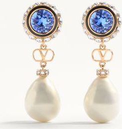 Valentino Garavani Orecchini VLogo Signature In Metallo, Smalto, Perle E Cristalli Donna ORO/CREMA UNI