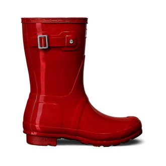 Hunter Original Short Gloss Rubber Womens Wellingtons Boots - Military Red - Size:UK 6