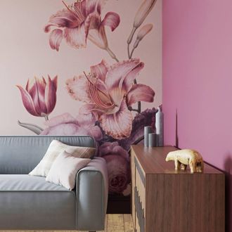 Superfresco Easy Antique Floral Soft Blush Print To Order 3m x 2.8m Mural in Pink