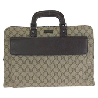 Gucci Vintage, unisex, Beige, ONE Size, Leer, Pre-owned GG Supreme Canvas Leren Aktetas