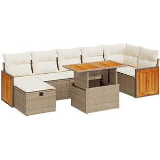 vidaXL Juego De Sof&aacute;s Jard&iacute;n Con Cojines 5 Pzas Rat&aacute;n Sint&eacute;tico Beige Vidaxl