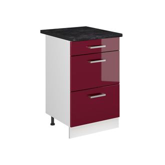 Vicco Mueble Bajo De Cocina R-line, Rojo De Alto Brillo/blanco, 50 Cm Encimera Antracita, Vicco