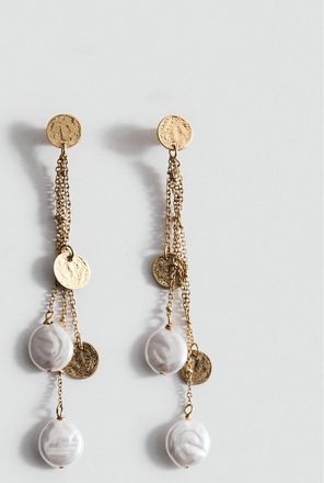 Mango Orecchini lunghi perline oro - Donna - Taglia unica - MANGO