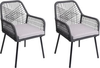 Hhg Hhg - Juego De 2 Sillas De Jard&iacute;n 469, Coj&iacute;n De Asiento Para Exterior Tejido De Cuerda De Aluminio Rope, Antracita, Funda Gris