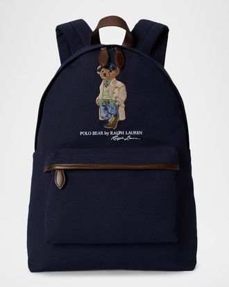 Polo Ralph Lauren Men & apos;s Canvas Leather-Trim Polo Bear Backpack