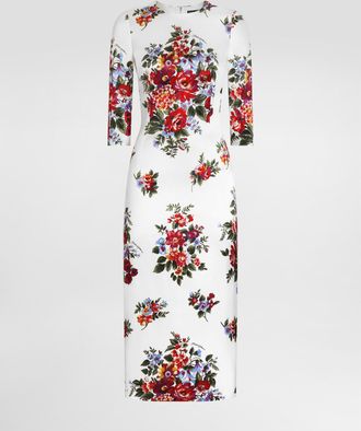 Dolce & Gabbana Flower Bouquet-print Satin Sheath Dress - Woman Dresses Multicolor 38