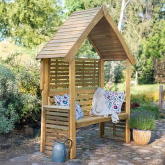 PRIMROSE Wooden Garden Bench 2 Seater Arbour Open Sides in Brown