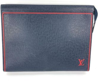 Louis Vuitton Bicolor Navy Navy Blue Red Color Taiga Leather Pochette Pouch (Pre-Owned)
