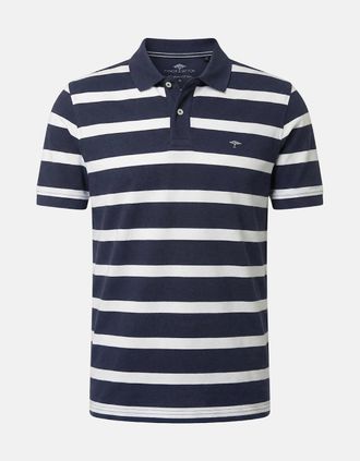 Fynch-Hatton Mens Modern Stripe Premium Cotton Polo Shirt Navy - White - Size: 38