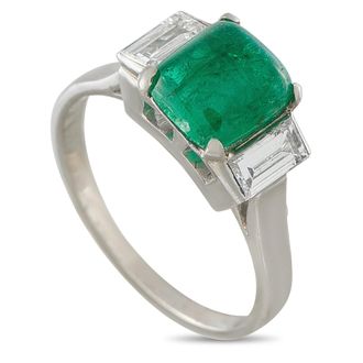 Luxury Bazaar 18K White Gold 0.50ct Diamond and Emerald Ring MF18-081226