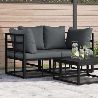 vidaXL Muebles De Exterior Con Coj&iacute;n Con Almohada Negro Aluminio