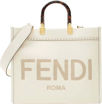 Fendi Fendi White Leather Sunshine Medium Shopper Tote (Authentic Pre-Loved)