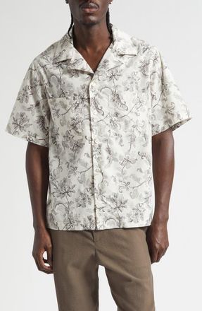 Golden Goose Boxy Floral Camp Shirt in Dusty White/Black at Nordstrom, Size Medium