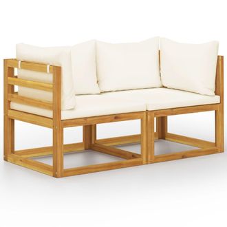 vidaXL Banco De Jard&iacute;n De 2 Plazas Con Cojines Blanco Crema Vidaxl