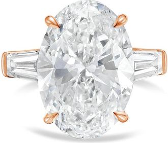 Diana M. Jewels 18kt rose gold 6ct lab grown oval diamond ring with baguettes on the sides