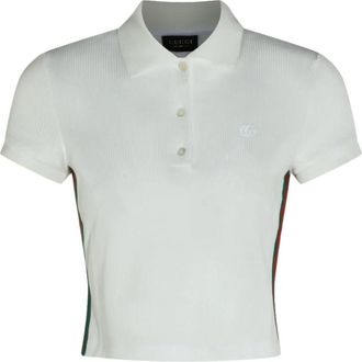 Gucci Polo shirt van geribd katoenen jersey - Dames - Polos - Wit - XS - Katoen - Tops
