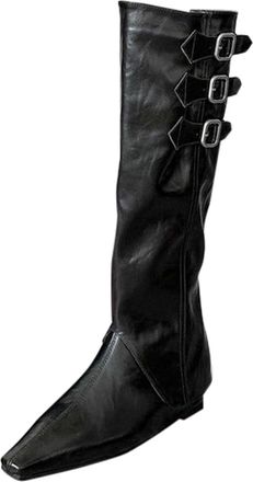 Generic Knee High Boots Women Wide Calf Pointed Toe Cowboy Boots Square Heel Pointed Toe Chelsea Boots Retro Flat Knee-High Long Heel Cowgirl Booties With Buc