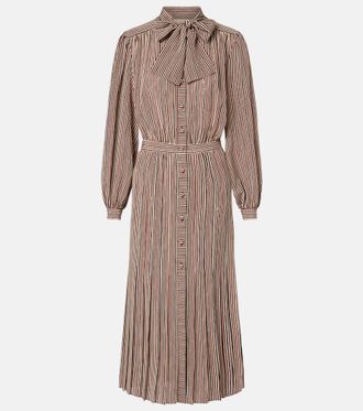 Valentino Striped tie-neck silk midi dress
