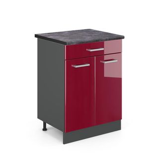 Vicco Mueble Bajo De Cocina R-line, Rojo Burdeos Alto Brillo, 60 Cm, Et Antracita Vicco