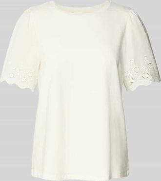 Vila T-Shirt mit Lochstickerei Modell CELIANA in Weiss, Größe L
