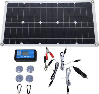 OEM Kit De Panel Solar De 100 W, Resistente Al Agua Ip67, Cargador De Panel Solar De Alta Eficiencia Con Controlador De 12 V/24 V 20 A, 2 Ganchos De Monta