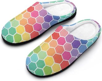 Generic Colorful Hex Pattern Men Slippers Funny House Shoes Cotton Slipper for Indoor Outdoor