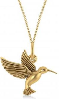 Allurez Hummingbird Charm Pendant Necklace 14K Yellow Gold