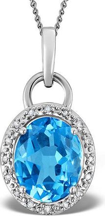 The Diamond Store Blue Topaz 2.96CT And Diamond 9K White Gold Pendant Necklace